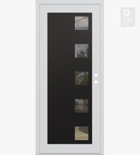 Modern Steel Front Door Diamond C5 36" x 80" white/white clear Glass Panel black LHI