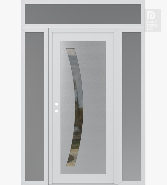 Modern Steel Front Door Diamond C4 68" x 96" white/white clear Glass Panel stainless steel RHI with 2 Sidelites and Transom frosted Glass
