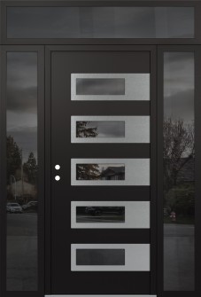 Diamond D3 68" x 96" black/black Mirrored Glass Panel stainless steel RHI with 2 Sidelites and Transom Mirrored Glass