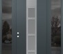 Modern Steel Front Door DIAMOND A10 68" X 96" ANTHRACITE/ANTHRACITE FROSTED GLASS PANEL STAINLESS STEEL RHI WITH 2 SIDELITES AND TRANSOM MIRRORED GLASS