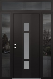 DIAMOND A9 68" X 96" BLACK/WHITE FROSTED GLASS PANEL BLACK RHI WITH 2 SIDELITES AND TRANSOM MIRRORED GLASS