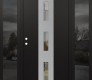 Modern Steel Front Door DIAMOND A7 68" X 80" BLACK/BLACK CLEAR GLASS PANEL STAINLESS STEEL RHI WITH 2 SIDELITES MIRRORED GLASS