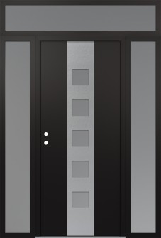 DIAMOND A13 60" X 96" BLACK/WHITE FROSTED GLASS PANEL STAINLESS STEEL RHI WITH 2 SIDELITES AND TRANSOM FROSTED GLASS