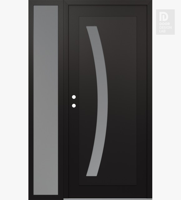 Modern Steel Front Door Diamond C4 48" x 80" black/white frosted Glass Panel black RHI with Sidelite frosted Glass