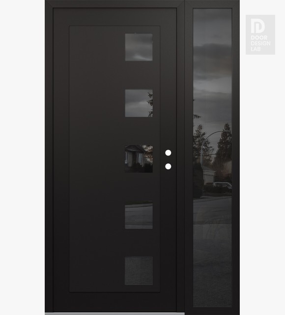 Modern Steel Front Door Diamond C5 48" x 80" black/black mirrored Glass Panel black LHI with Sidelite mirrored Glass