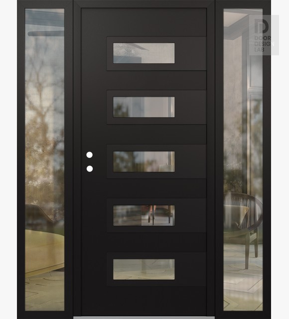 Modern Steel Front Door Diamond D3 64" x 80" black/black clear Glass Panel black RHI with 2 Sidelites clear Glass