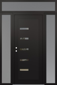 Diamond C8 60" x 96" black/black clear Glass Panel black RHI with 2 Sidelites and Transom frosted Glass