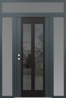 Diamond C14 60" x 96" anthracite/anthracite mirrored Glass Panel black RHI with 2 Sidelites and Transom frosted Glass