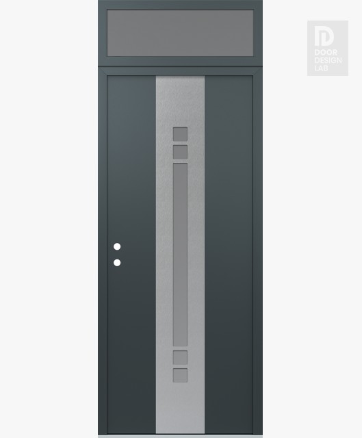 Modern Steel Front Door DIAMOND A4 36" X 96" ANTHRACITE/ANTHRACITE FROSTED GLASS PANEL STAINLESS STEEL RHI WITH TRANSOM FROSTED GLASS