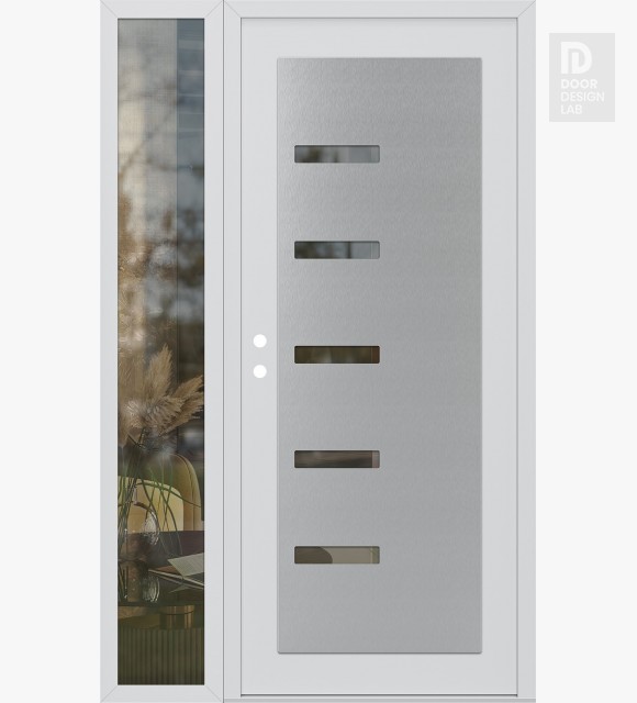Modern Steel Front Door Diamond C8 52" x 80" white/white clear Glass Panel stainless steel RHI with Sidelite clear Glass