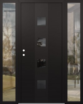 DIAMOND A12 68" X 80" BLACK/BLACK MIRRORED GLASS PANEL BLACK RHI WITH 2 SIDELITES CLEAR GLASS