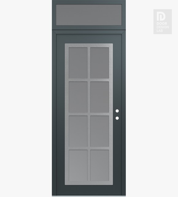 Modern Steel Front Door Diamond C16 36" x 96" anthracite/anthracite frosted Glass Panel stainless steel LHI with Transom frosted Glass