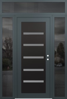 Diamond C7 68" x 96" anthracite/anthracite frosted Glass Panel black LHI with 2 Sidelites and Transom mirrored Glass