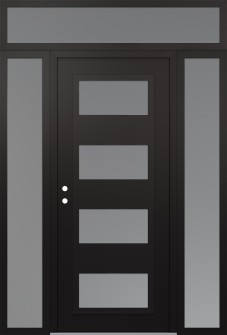 Diamond C2 64" x 96" black/white frosted Glass Panel black RHI with 2 Sidelites and Transom frosted Glass