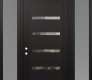Modern Steel Front Door Diamond C7 64" x 96" black/black clear Glass Panel black RHI with 2 Sidelites and Transom frosted Glass