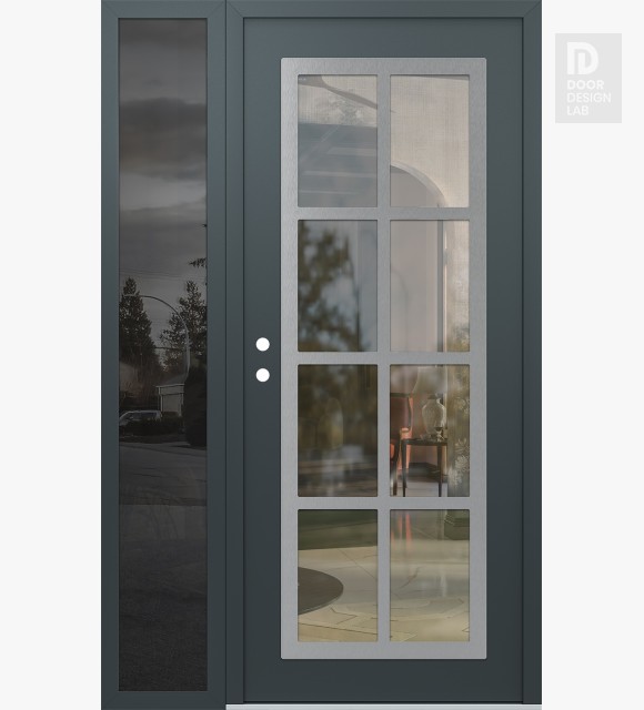 Modern Steel Front Door Diamond C16 52" x 80" anthracite/anthracite clear Glass Panel stainless steel RHI with Sidelite mirrored Glass