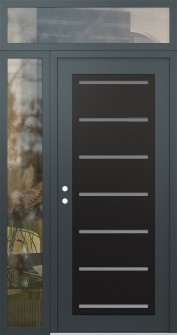 Diamond C11 52" x 96" anthracite/anthracite frosted Glass Panel black RHI with Sidelite and Transom clear Glass