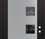 Modern Steel Front Door Diamond C5 36" x 96" black/black mirrored Glass Panel stainless steel LHI with Transom mirrored Glass