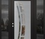 Modern Steel Front Door Diamond C12 64" x 96" black/black clear Glass Panel stainless steel RHI with 2 Sidelites and Transom mirrored Glass