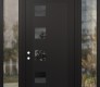 Modern Steel Front Door Diamond C5 68" x 96" black/black mirrored Glass Panel black RHI with 2 Sidelites and Transom clear Glass