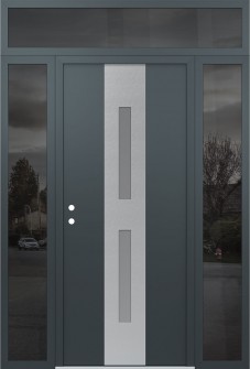 DIAMOND A6 68" X 96" ANTHRACITE/ANTHRACITE FROSTED GLASS PANEL STAINLESS STEEL RHI WITH 2 SIDELITES AND TRANSOM MIRRORED GLASS