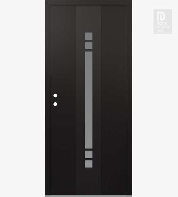 Modern Steel Front Door DIAMOND A4 36" X 96" BLACK/WHITE FROSTED GLASS PANEL BLACK RHI WITH TRANSOM FROSTED GLASS