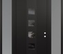 Modern Steel Front Door DIAMOND A13 68" X 96" BLACK/BLACK MIRRORED GLASS PANEL BLACK LHI WITH 2 SIDELITES AND TRANSOM FROSTED GLASS