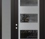 Modern Steel Front Door Diamond C2 48" x 96" black/black mirrored Glass Panel stainless steel RHI with Sidelite and Transom frosted Glass