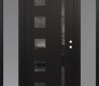 Modern Steel Front Door Diamond C3 68" x 80" black/black mirrored Glass Panel black LHI with 2 Sidelites frosted Glass