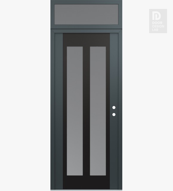 Modern Steel Front Door Diamond C14 36" x 96" anthracite/anthracite frosted Glass Panel black LHI with Transom frosted Glass