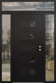 Diamond D2 60" x 96" black/black mirrored Glass Panel black LHI with 2 Sidelites and Transom clear Glass
