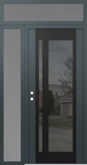 Diamond C15 52" x 96" anthracite/anthracite mirrored Glass Panel black RHI with Sidelite and Transom frosted Glass