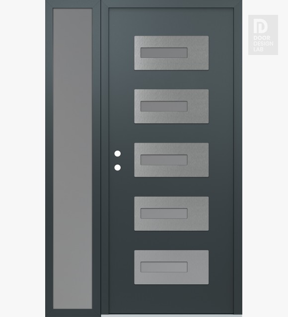Modern Steel Front Door Diamond D6 52" x 80" anthracite/anthracite frosted Glass Panel stainless steel RHI with Sidelite frosted Glass