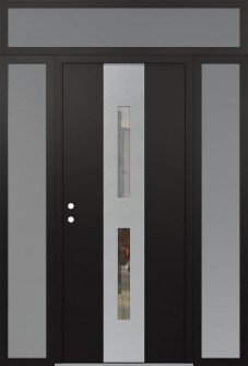 DIAMOND A6 60" X 96" BLACK/BLACK CLEAR GLASS PANEL STAINLESS STEEL RHI WITH 2 SIDELITES AND TRANSOM FROSTED GLASS