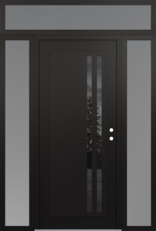 Diamond C6 64" x 96" black/black mirrored Glass Panel black LHI with 2 Sidelites and Transom frosted Glass