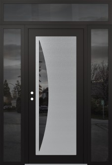 Diamond C13 68" x 96" black/black mirrored Glass Panel stainless steel RHI with 2 Sidelites and Transom mirrored Glass