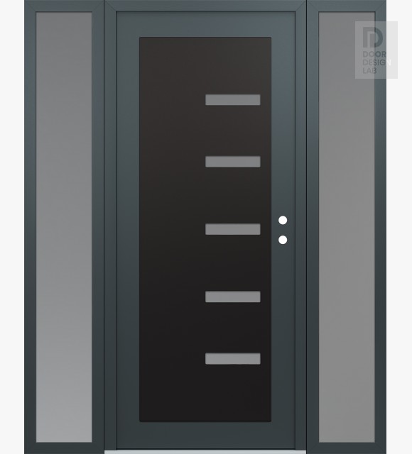 Modern Steel Front Door Diamond C8 60" x 80" anthracite/anthracite frosted Glass Panel black LHI with 2 Sidelites frosted Glass