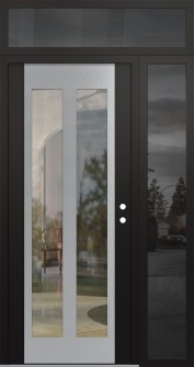 Diamond C14 50" x 96" black/black clear Glass Panel stainless steel LHI with Sidelite and Transom mirrored Glass