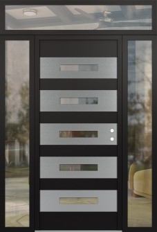 Diamond D9 68" x 96" black/black clear Glass Panel stainless steel LHI with 2 Sidelites and Transom clear Glass