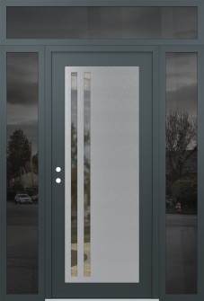 Diamond C6 60" x 96" anthracite/anthracite clear Glass Panel stainless steel RHI with 2 Sidelites and Transom mirrored Glass