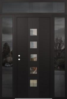 DIAMOND A13 60" X 96" BLACK/BLACK CLEAR GLASS PANEL BLACK RHI WITH 2 SIDELITES AND TRANSOM MIRRORED GLASS