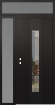 DIAMOND A1 52" X 96" BLACK/BLACK CLEAR GLASS PANEL BLACK RHI WITH SIDELITE AND TRANSOM FROSTED GLASS