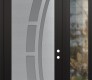 Modern Steel Front Door Diamond C12 52" x 96" black/white frosted Glass Panel stainless steel LHI with Sidelite and Transom clear Glass