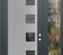 Modern Steel Front Door Diamond C5 52" x 96" anthracite/anthracite mirrored Glass Panel stainless steel LHI with Sidelite and Transom clear Glass