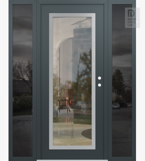 Modern Steel Front Door Diamond C1 60" x 80" anthracite/anthracite clear Glass Panel stainless steel LHI with 2 Sidelites mirrored Glass
