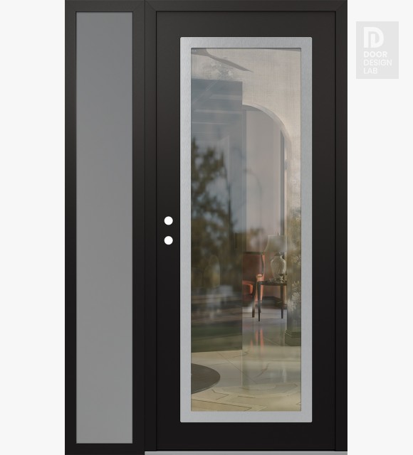 Modern Steel Front Door Diamond C1 48" x 80" black/black clear Glass Panel stainless steel RHI with Sidelite frosted Glass