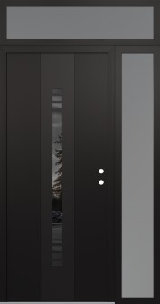 DIAMOND A5 52" X 96" BLACK/BLACK MIRRORED GLASS PANEL BLACK LHI WITH SIDELITE AND TRANSOM FROSTED GLASS