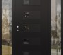Modern Steel Front Door Diamond D2 64" x 80" black/black mirrored Glass Panel black RHI with 2 Sidelites clear Glass
