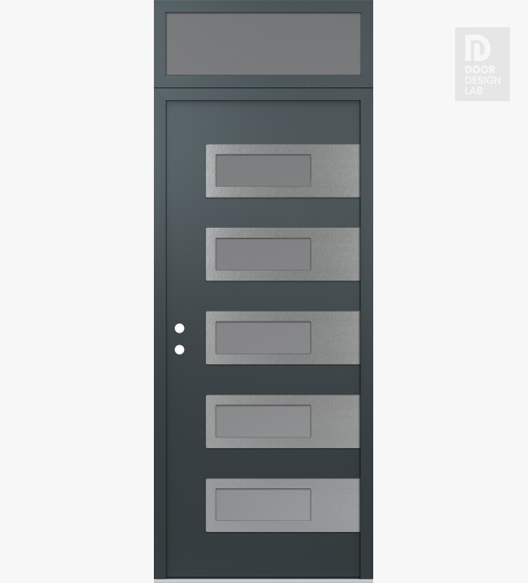 Modern Steel Front Door Diamond D3 36" x 96" anthracite/anthracite frosted Glass Panel stainless steel RHI with Transom frosted Glass