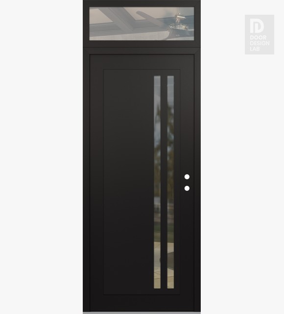 Modern Steel Front Door Diamond C6 36" x 96" black/black clear Glass Panel black LHI with Transom clear Glass